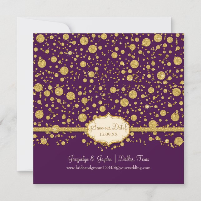 Save our Date Gold Leaf Glitter Confetti Polka Dot Save The Date (Front)