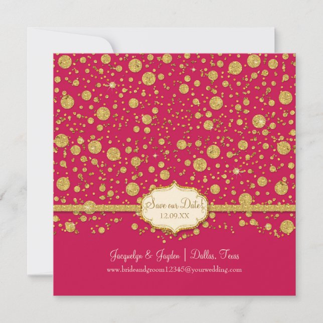 Save our Date Gold Leaf Glitter Confetti Polka Dot Save The Date (Front)