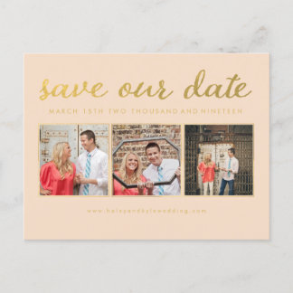 Save our Date Gold Script Typography Photo Announcement Postcard
