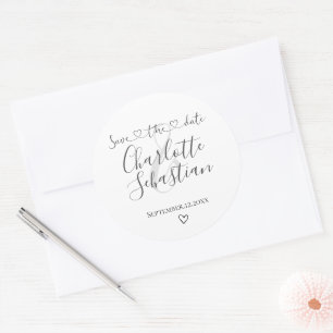 Save Our Date Handwritten Heart Personalised Classic Round Sticker