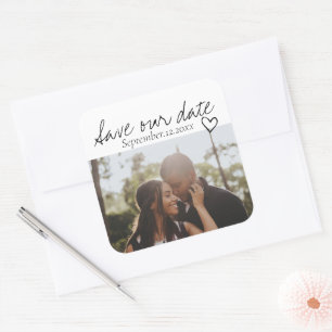 Save Our Date Handwritten Personalised Photo Square Sticker
