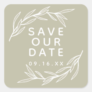 Save Our Date Laurel Leaves Square Sticker