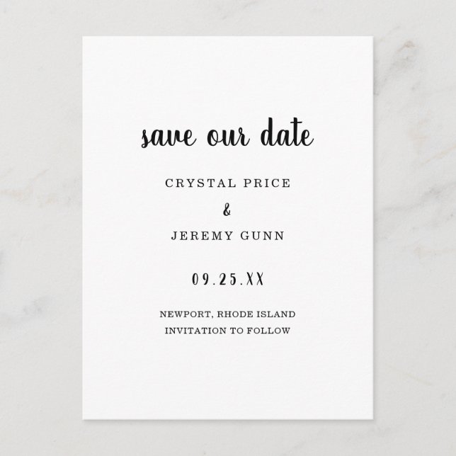 Save Our Date Minimalist Black White Save the Date Announcement Postcard (Front)