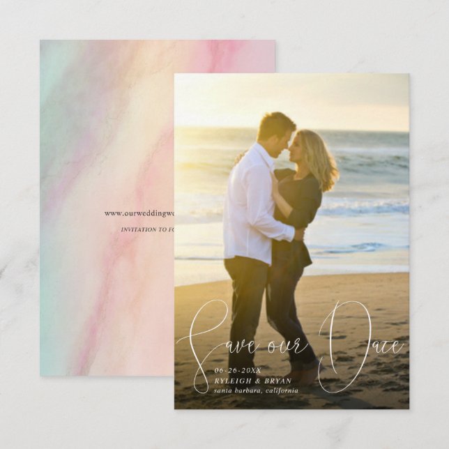 Save Our Date Refined Lines Smooth Pen Script Invitation (Front/Back)