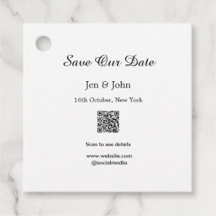 Save our date Scan QR for details name date webite Favour Tags
