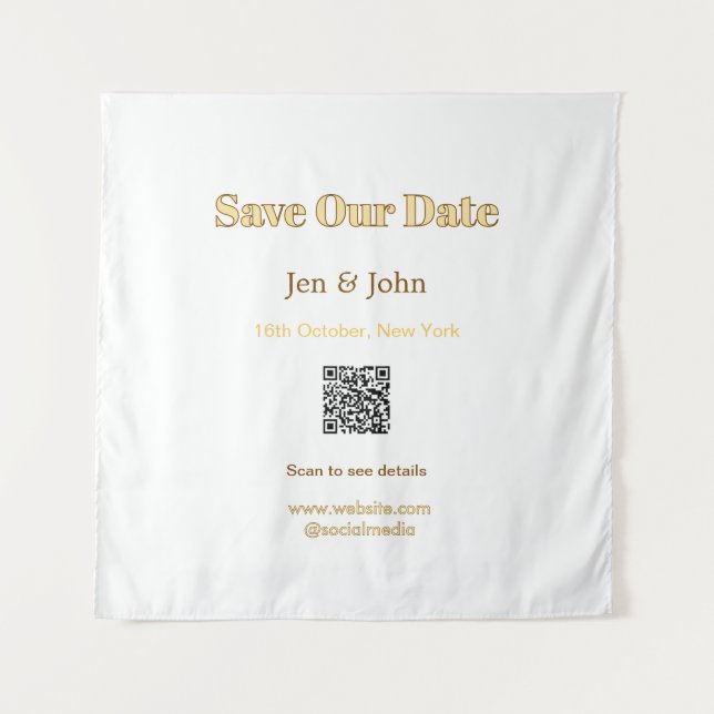 Save our date Scan QR for details name date webite Tapestry (Front)