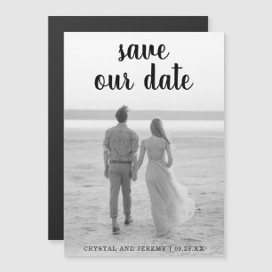 Save Our Date Thick Black Script Handwriting Photo Magnetic Invitation