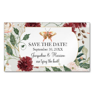 Save Our Date Watercolor Butterfly Garden Floral Magnetic Business Card