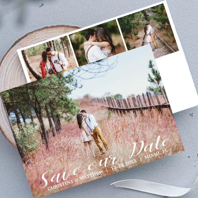 SAVE OUR DATE Wedding  4 PHOTOS Collage White Save The Date (Creator Uploaded)