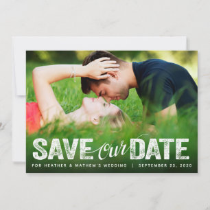 Save Our Date Wedding Distressed Script Photocard Invitation