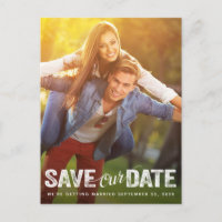 Save Our Date Wedding Distressed Script Photocard