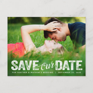 Save Our Date Wedding Distressed Script Photocard Postcard