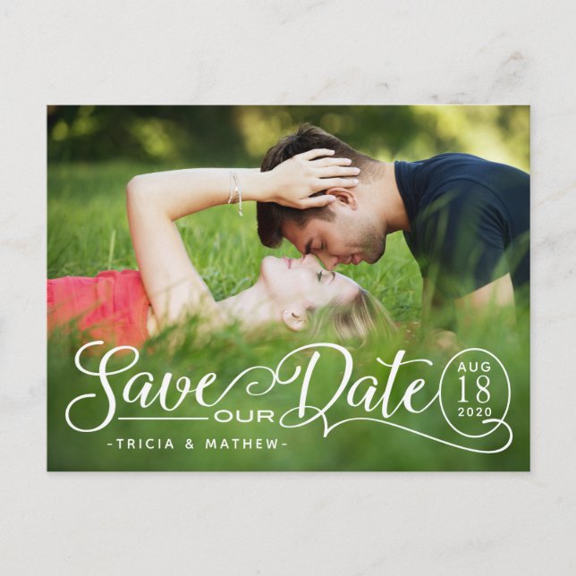 Save OUR Date Wedding | Elegant Script Photocard Postcard (Front)