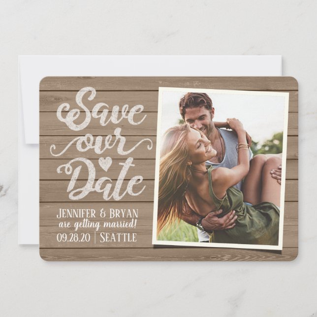 Save Our Date Wedding | Photo on Rustic Wood Invitation (Front)