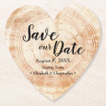 Save our date Wood grain Wedding Rustic  Paper Coaster<br><div class="desc">Announce your special day with our charming "Save our Date" Wood Grain Wedding Rustic Paper Coasters. These heart-shaped coasters offer a unique and rustic touch that perfectly complements your upcoming wedding. Personalise these coasters with the names of the bride and groom, creating a delightful memento for your guests to cherish....</div>
