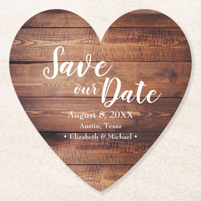 Save our date Wood Print Wedding Favour Paper Coaster (Front)