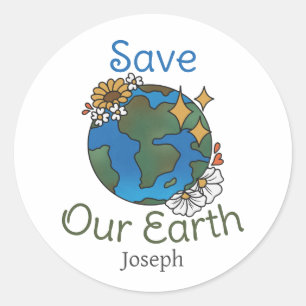 save our earth, earth day, love earth, personalise classic round sticker