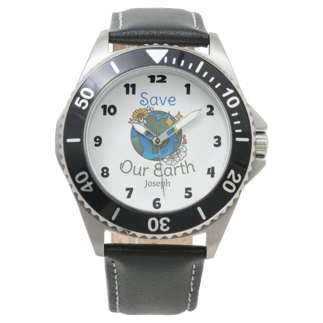 save our earth, earth day, love earth, personalise watch (Front)