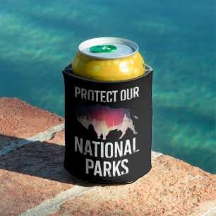Save Our National Parks Retro Bison Explore Resist Can Cooler