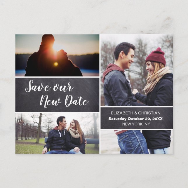Save Our New date Photo Collage Chalkboard Wedding Postcard (Front)
