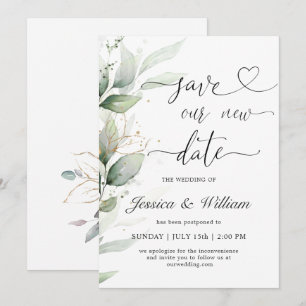 Save our new  Date Postponed Watercolor Eucalyptus Invitation