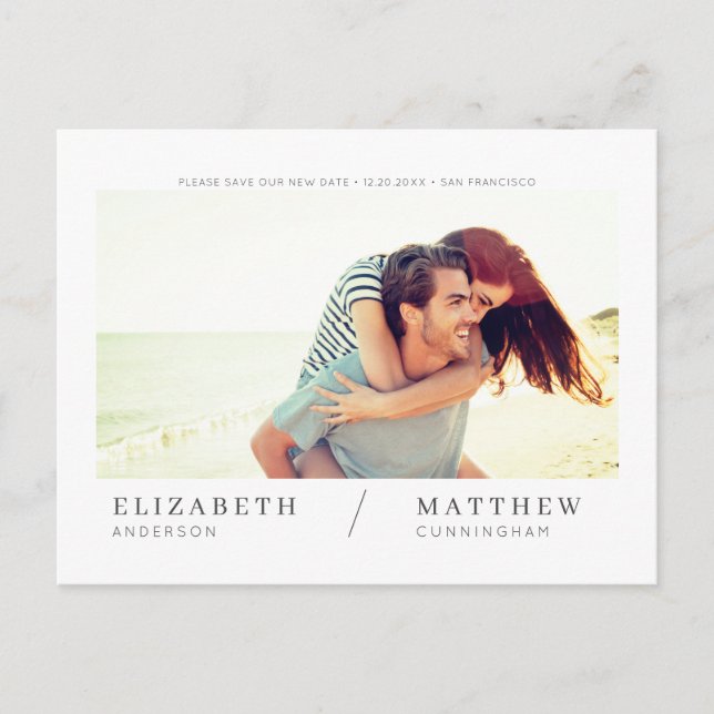 Save Our New Date Simple Chic Custom Photo Wedding Postcard (Front)
