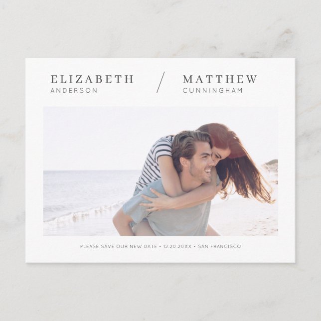 Save Our New Date Simple Chic Custom Photo Wedding Postcard (Front)