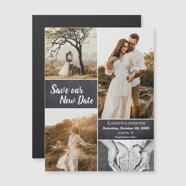 Save our New Date Wedding Photo Change the Date Magnetic Invitation (Front/Back)