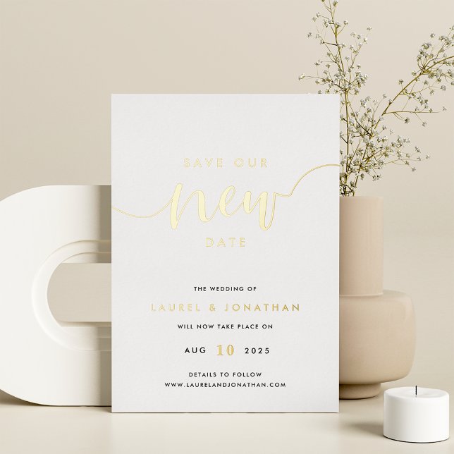 Save Our New Date Wedding Postponement Foil Card (Creator Uploaded)
