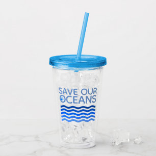 Save Our Oceans Blue Stylised Earth Waves Acrylic Tumbler