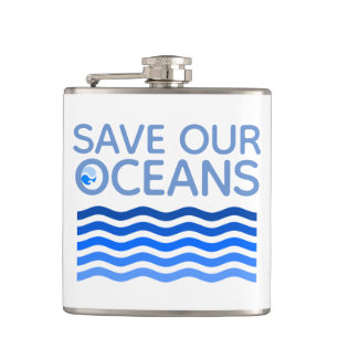 Save Our Oceans Blue Stylised Earth Waves Hip Flask
