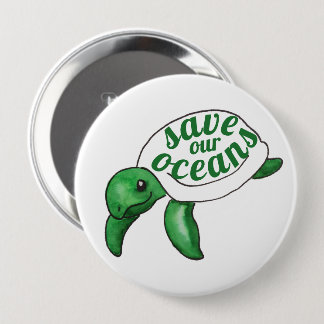 Save Our Oceans Cute Turtle 10 Cm Round Badge