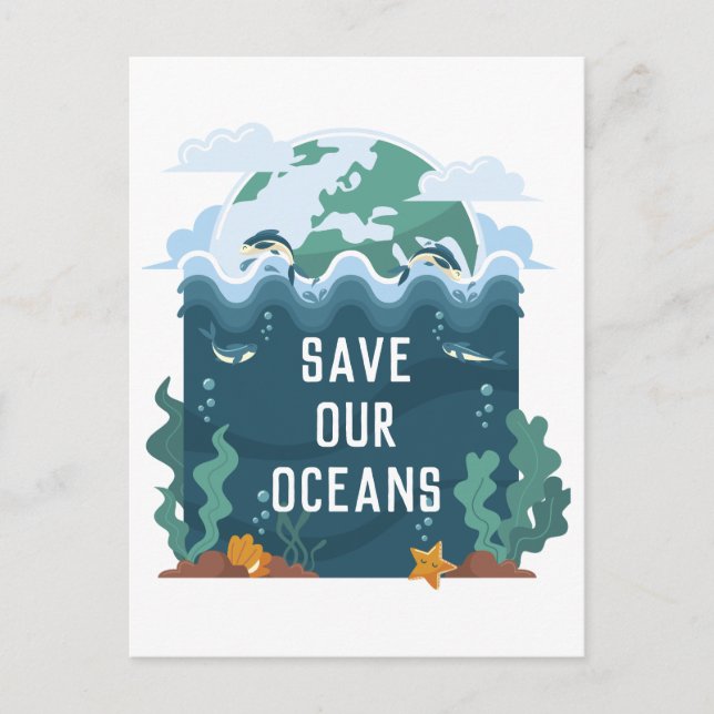 Save our oceans Earth Day Customisable  Postcard (Front)