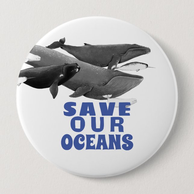 Save Our Oceans Environmental Art Whale  10 Cm Round Badge (Front)