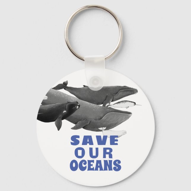 Save Our Oceans Environmental Art Whale   Key Ring (Front)