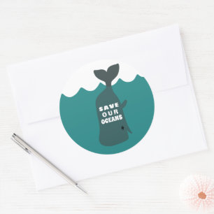 Save Our Oceans Environmental Art Whale Kids Classic Round Sticker