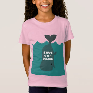 Save Our Oceans Environmental Art Whale Kids Girl  T-Shirt