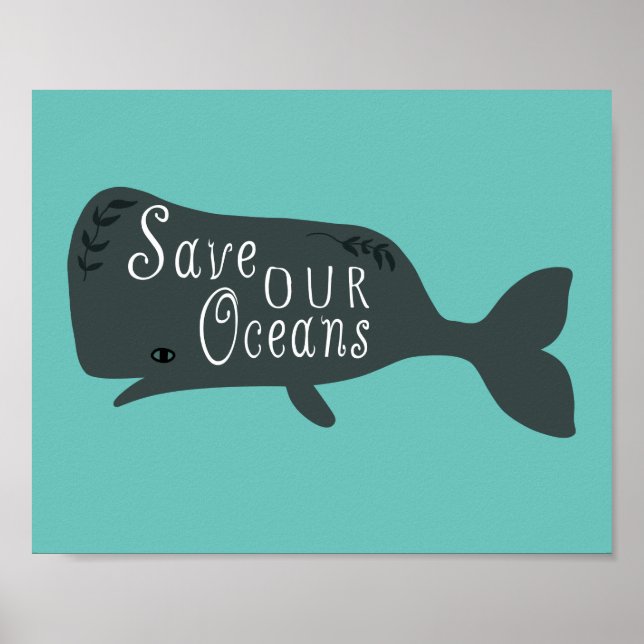Save Our Oceans Environmental Whale Blue  Poster (Front)