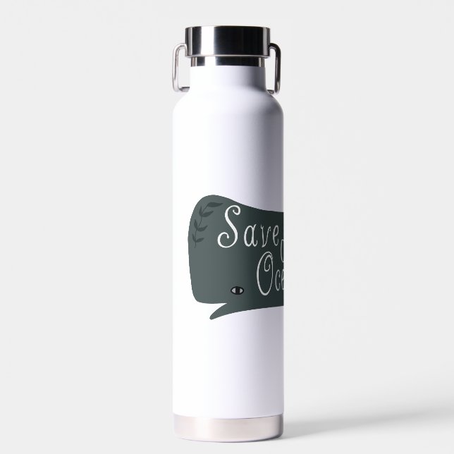 Save Our Oceans Environmental Whale White  Water Bottle (Front)