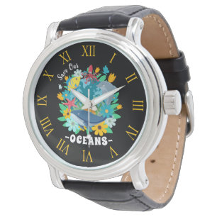 Save our oceans Flower Whale Colorful Design Earth Watch