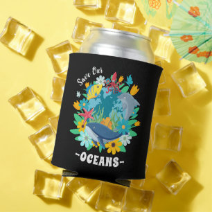 Save our oceans Flower Whale Colourful Design Eart Can Cooler
