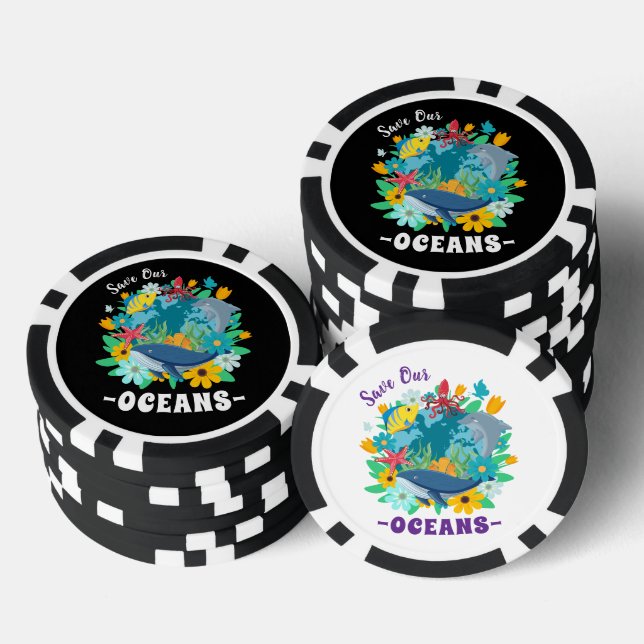 Save our oceans Flower Whale Colourful Design Eart Poker Chips (Stack)