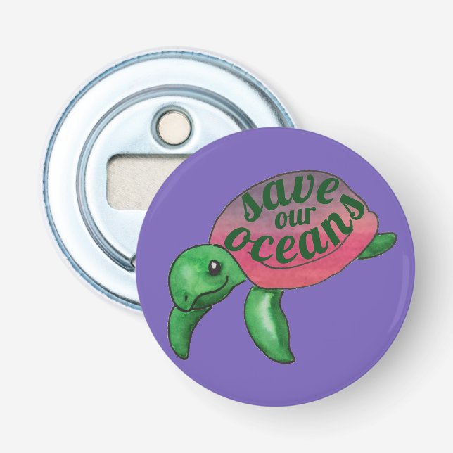 Save Our Oceans Purple Sea Turtle Bottle Opener (Front)