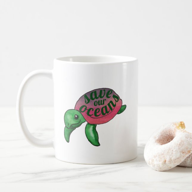 Save Our Oceans Purple Sea Turtle Coffee Mug (With Donut)