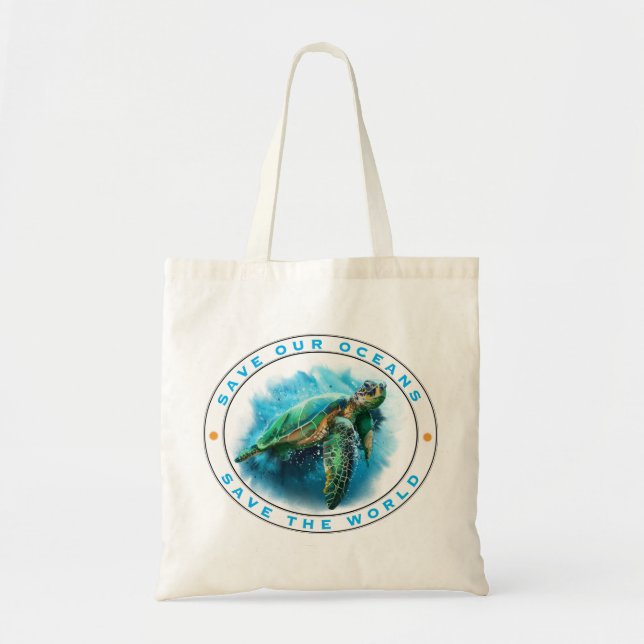 Save Our Oceans  - Sea Turtle Tote Bag (Front)