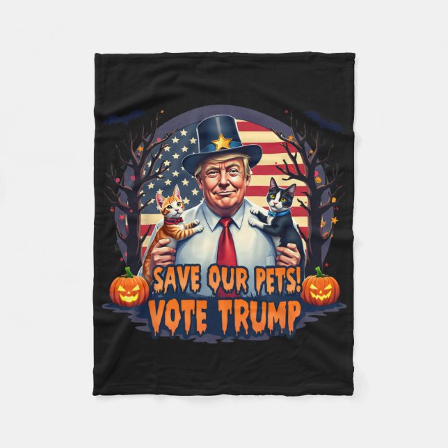 Save Our Pets Vote Trump Patriotic Cat Lovers Hall Fleece Blanket (Front)