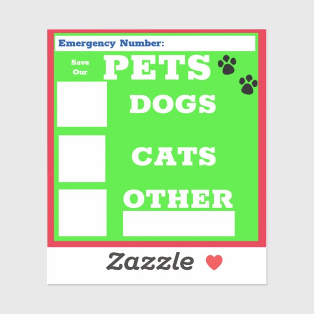 Save Our Pets, Window Sticker (Sheet)