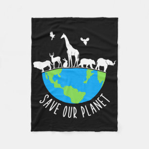 Save Our Planet Animals Conservation Earth Day Fleece Blanket