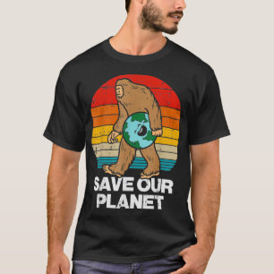 Save Our Planet Bigfoot Sunset Retro Earth Day Sas T-Shirt