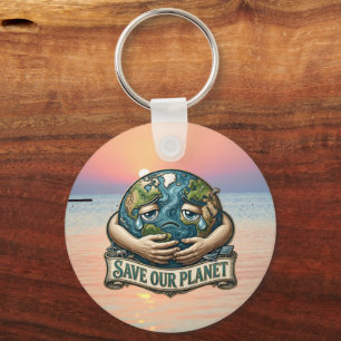 Save Our Planet Crying Earth Eco Awareness  Key Ring
